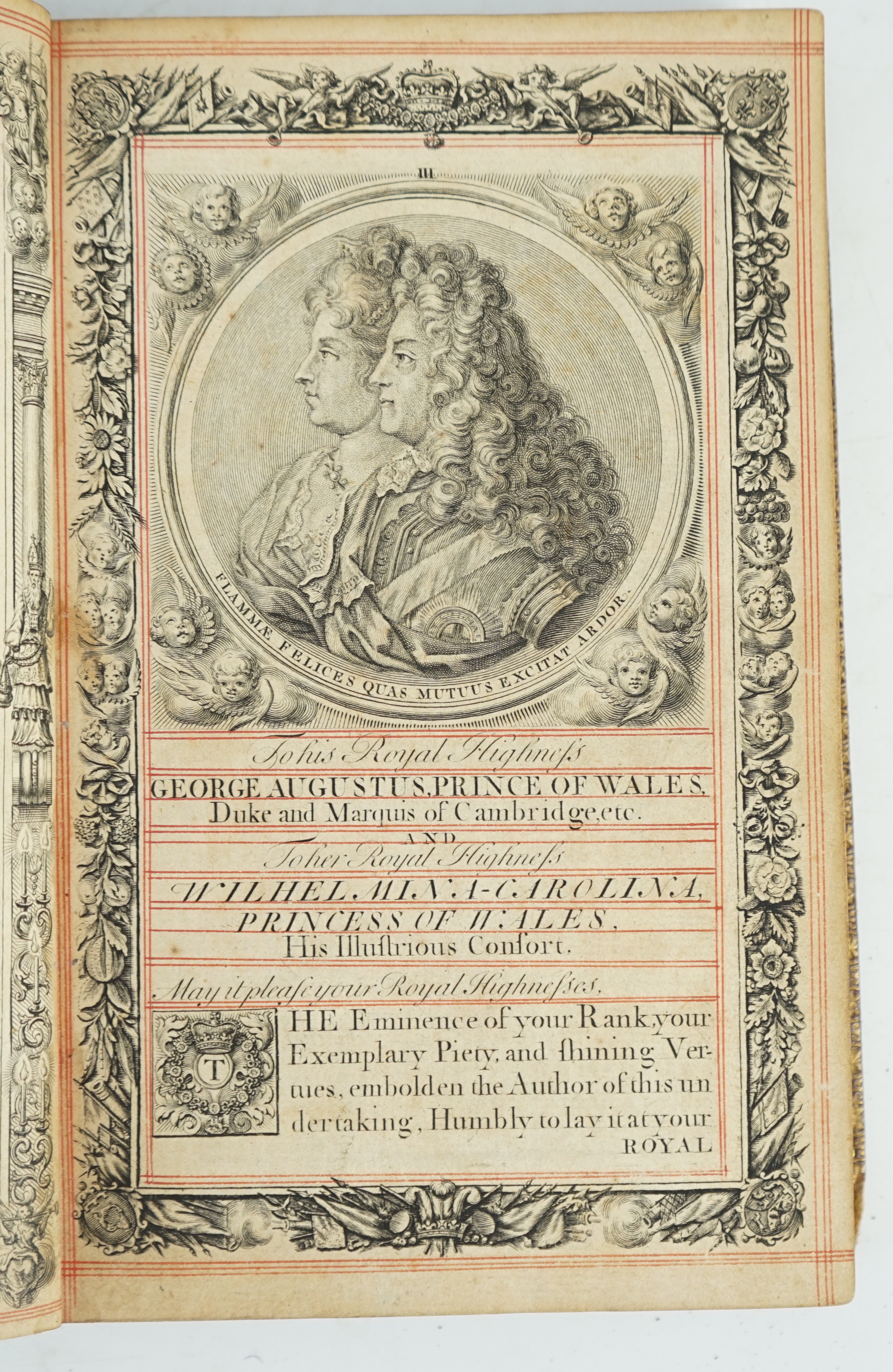Book of Common Prayer and Administration of the Sacraments - Experimental edition, 8vo, red morocco, panel gilt embossed with lozenge devices and acorns, engraved title, portraits, volvelle to title verso, and vignette p
